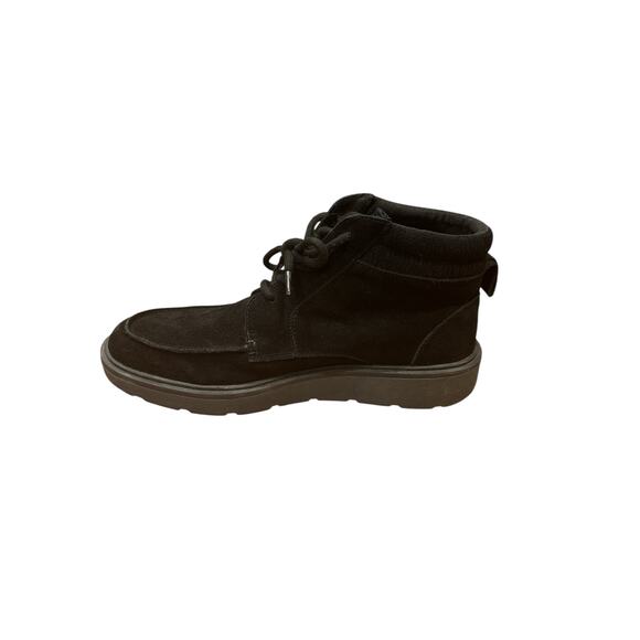 Lands end men’s size 9.5 black suede flannel lined moc toe lace up boots. main image 4